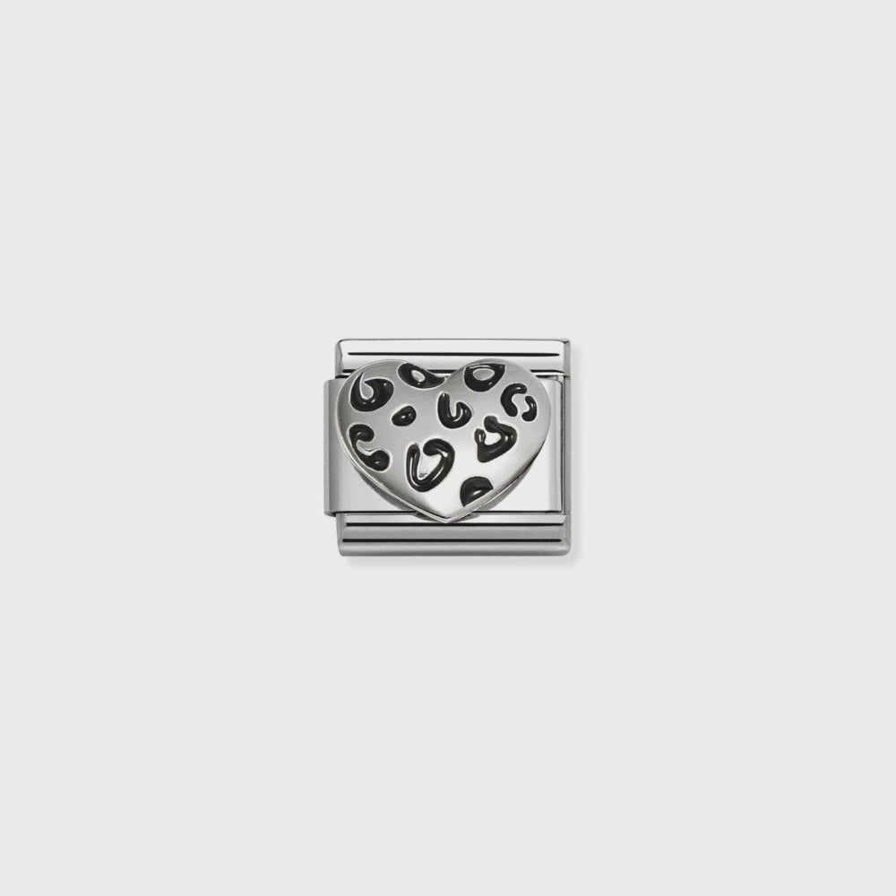 Composable Classic Symbols In Stainless Steel, Enamel And 925 Sterling Silver Leopard Heart