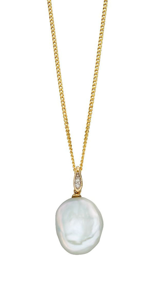 Keshi Pearl Necklace with Diamond Bale in 9ct Gold