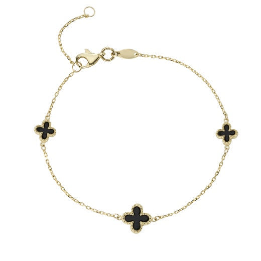 9ct Yellow Gold Onyx Cross Bracelet