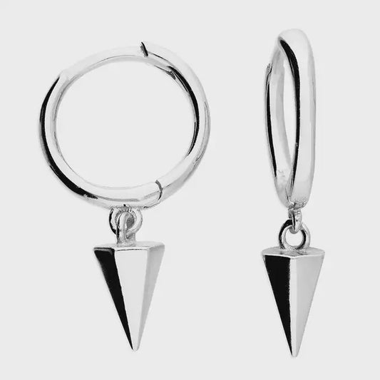 Hexagonal spike charm on hinged huggie hoops