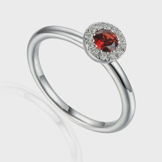 9ct White Gold Garnet & Diamond cluster Ring Size M