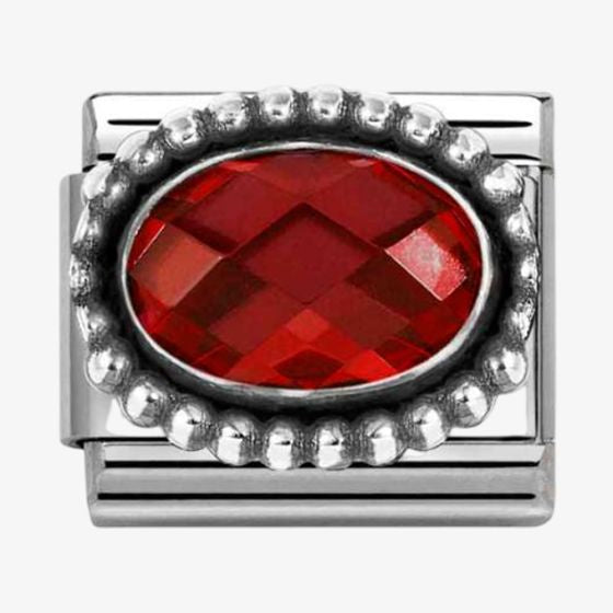 Nomination Silvershine Red Cubic Zirconia Oval Beaded Charm