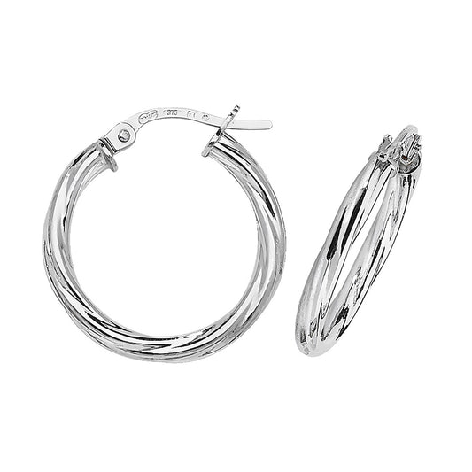 9CT WHT GOLD 15MM HOOP EARRINGS