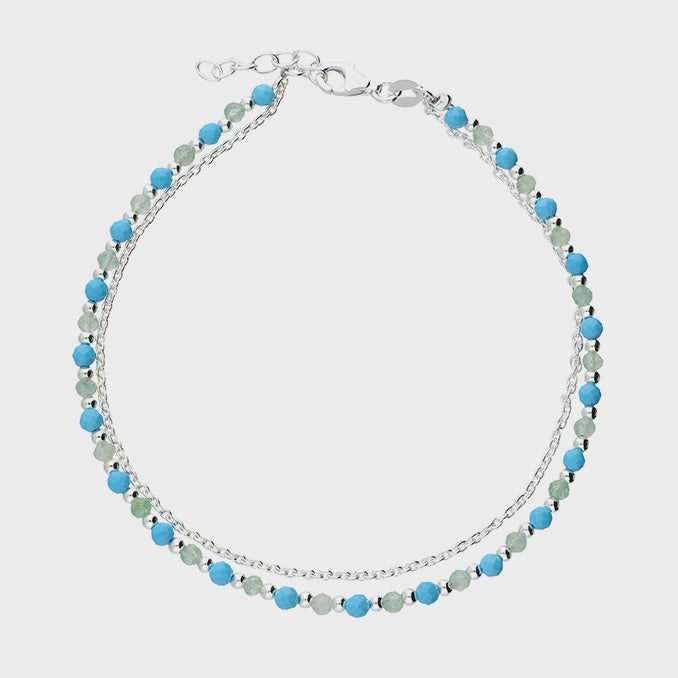 Silver natural aventurine & turquoise anklet