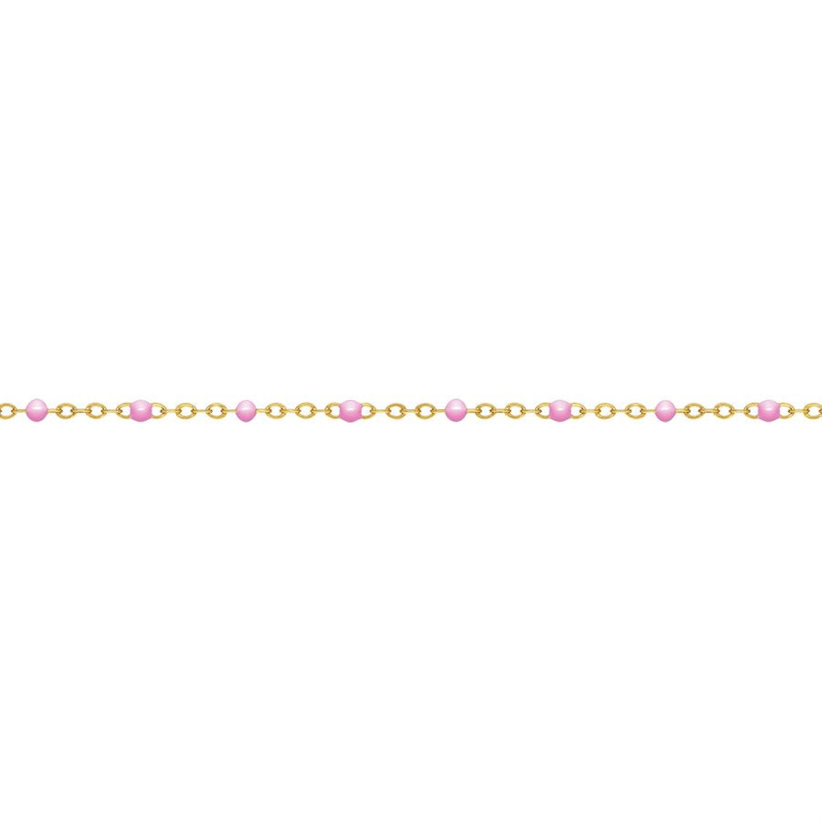 Yellow Gold Filled 1.7mm Flat Cable Chain With Pink Epoxy Beads 27 cm