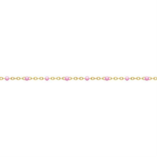 Yellow Gold Filled 1.7mm Flat Cable Chain With Pink Epoxy Beads 27 cm