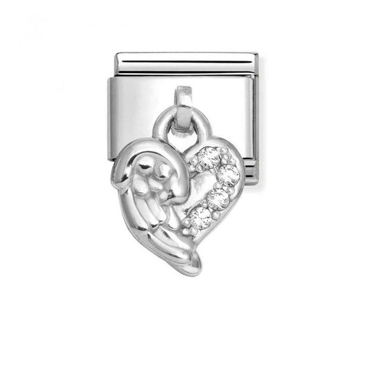 Charm, Composable Link, Pendant Angel Wings, White stones