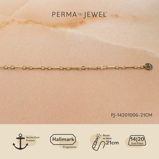 Yellow Gold-Filled 1.7mm Flat Long and Short Chain  21 cm Welding bracelet