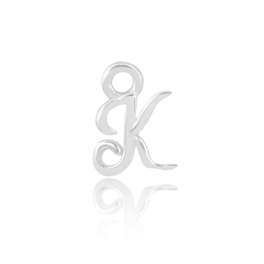 Initial Alphabet Charm, K, 925 Sterling Silver.