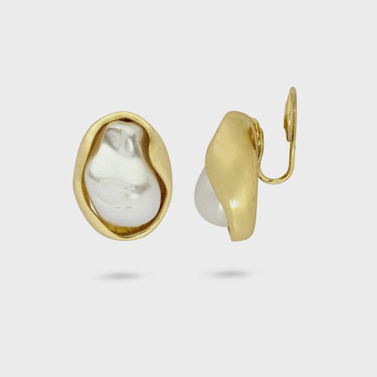 Oyster Clip On Earrings Gold