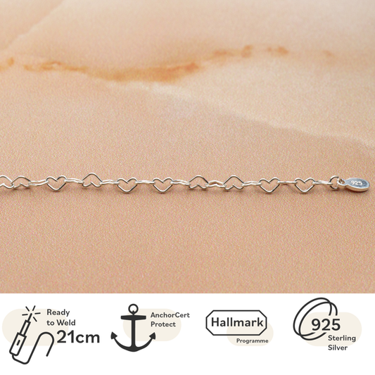 Heart Link 3.2mm Sterling Silver 21 cm welding bracelet