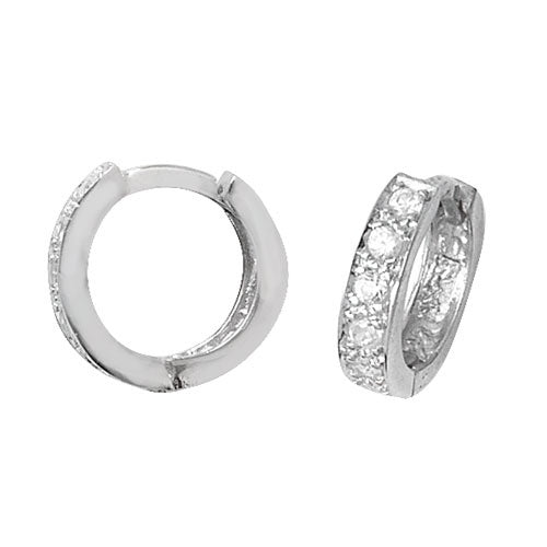 SILVER HINGED HUGGIE CZ EARRINGS