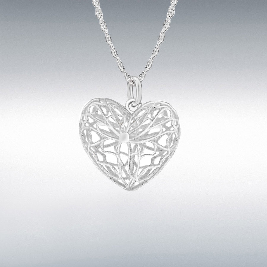 Sterling Silver Open Textured Heart Necklace