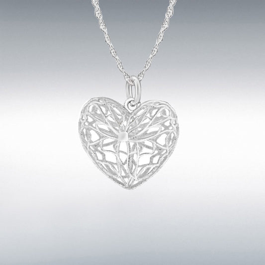 Sterling Silver Open Textured Heart Necklace