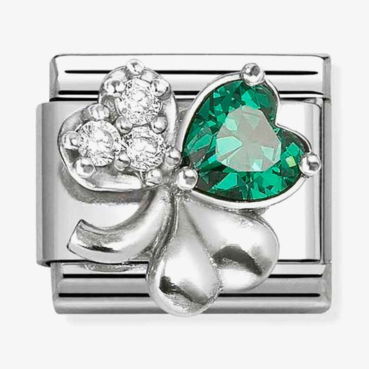 Composable Classic Link, Clover, White-Green CZ