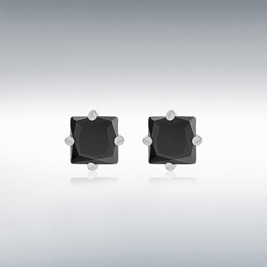 STERLING SILVER BLACK CZ 6.5MM X 6.5MM SQUARE STUD EARRINGS