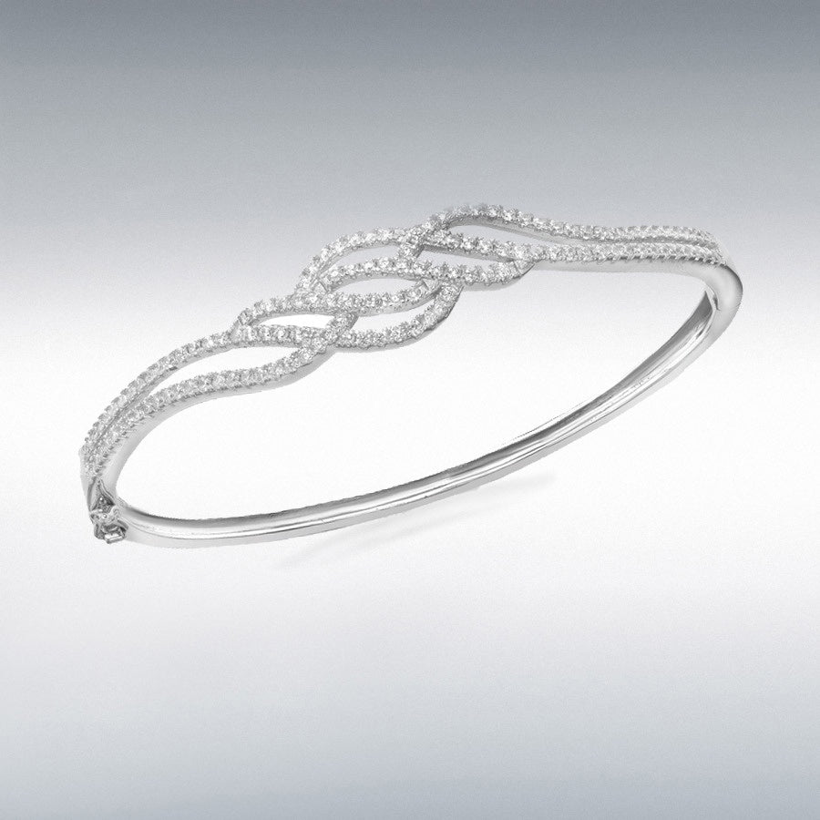 Sterling Silver Rhodium Plated CZ Elliptic Wave Bangle