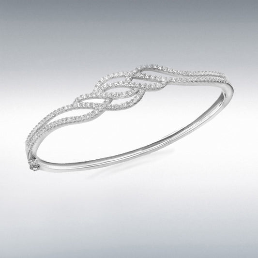 Sterling Silver Rhodium Plated CZ Elliptic Wave Bangle