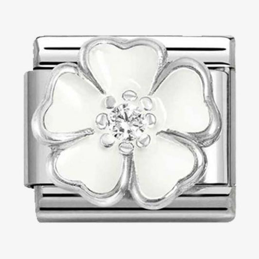 CLASSIC Silvershine White Flower Charm