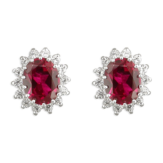 Synthetic Ruby Oval Cluster Earrings