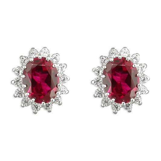 Synthetic Ruby Oval Cluster Earrings