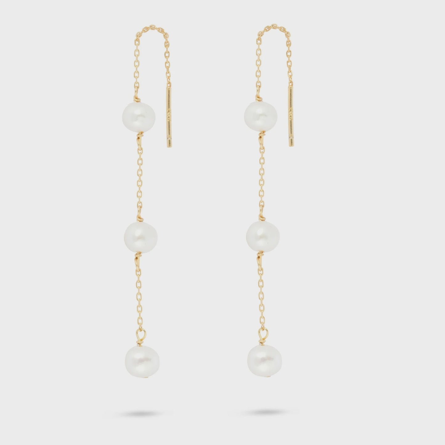 Triple Pearl Threader Earrings Gold