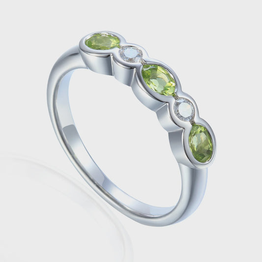 Oval Peridot Half Eternity Rubover Ring Size M