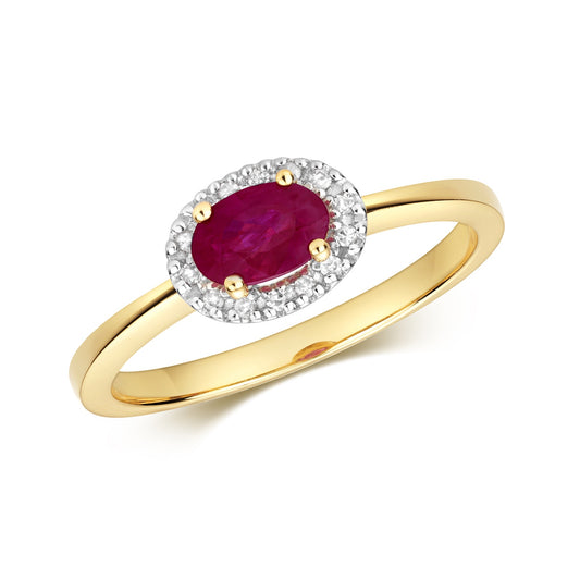 DIAMOND & RUBY HALO RING SIZE M