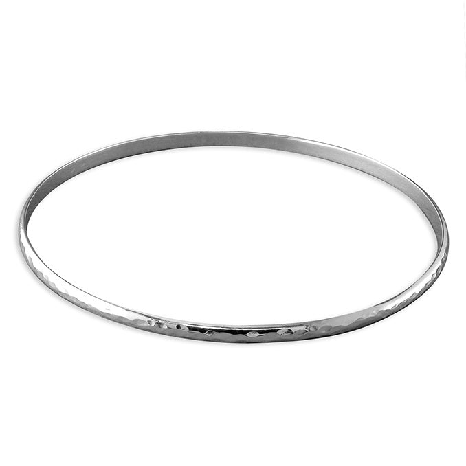 Thin Hammered Solid Slave Silver Bangle