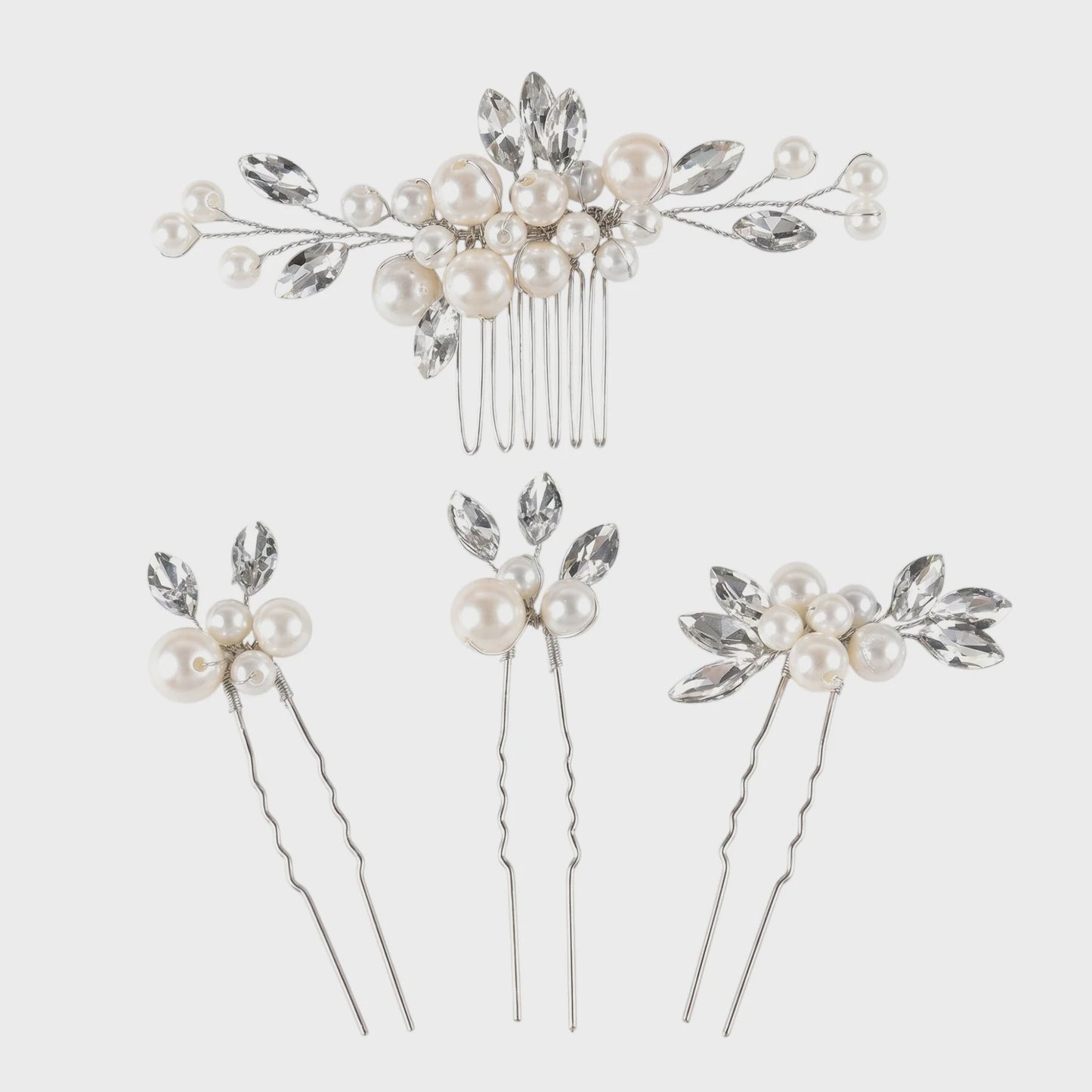 Set of 4 Crystal & Pearl Hair Pins