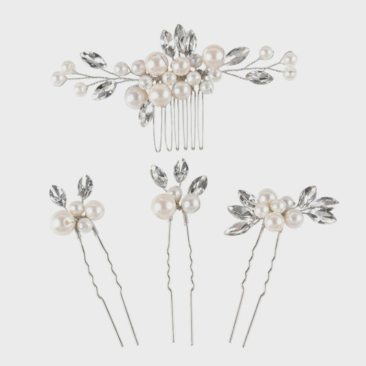 Set of 4 Crystal & Pearl Hair Pins