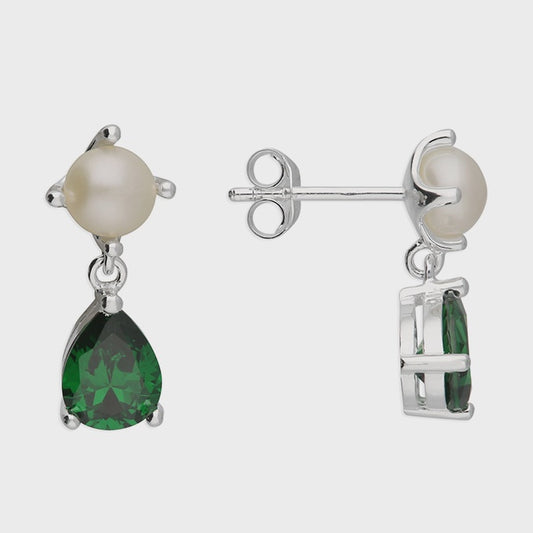 Stud earrings Freshwater Pearls & green cubic zirconia