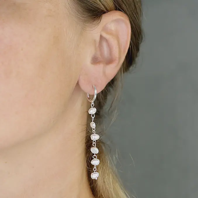 Faux pearl strand Huggie hoop Drop earrings