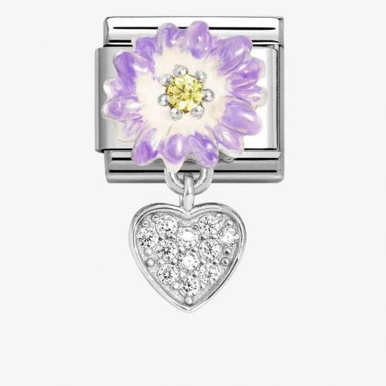 CLASSIC Silvershine Purple Flower Heart Dropper Charm