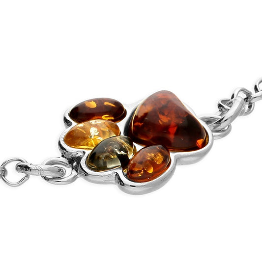 Sterling Silver Mixed Colour Amber Paw Bracelet