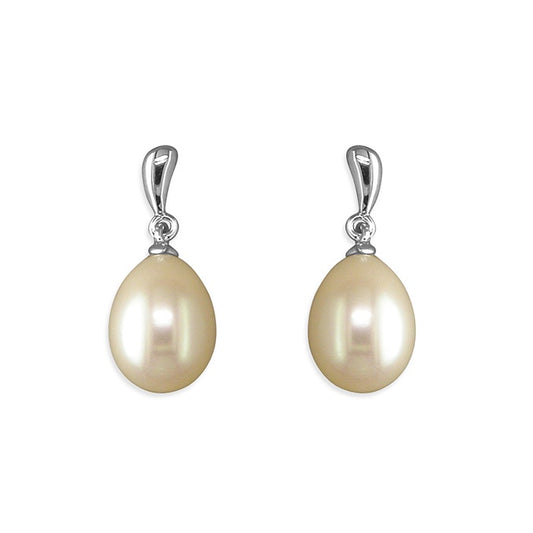 White freshwater pearl drop earrings