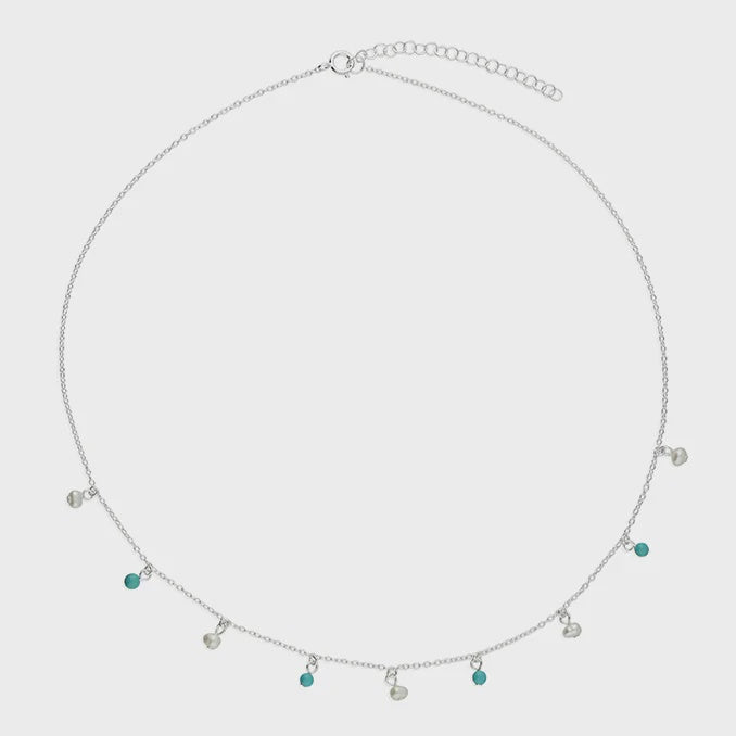 Turquoise and freshwater pearl alternate bead Necklace