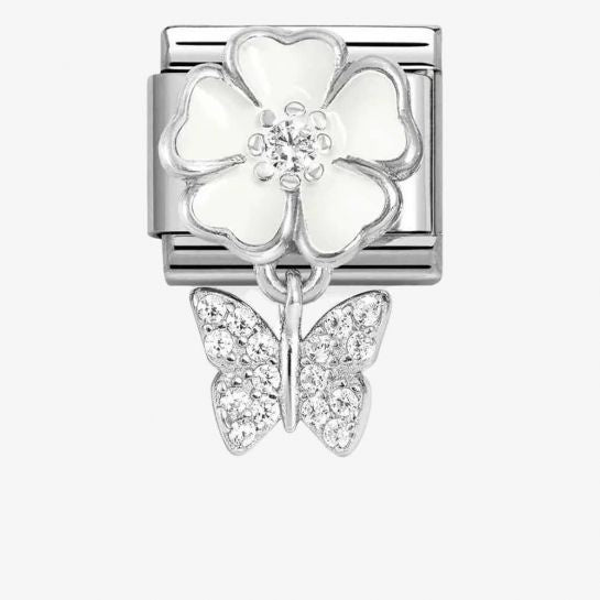 CLASSIC Silvershine White Flower Butterfly Dropper Charm