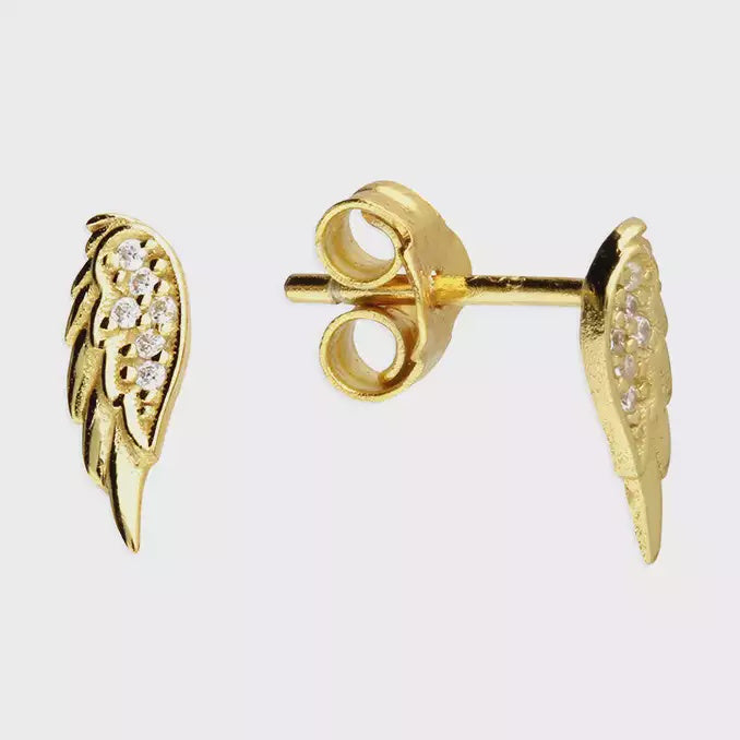 Yellow gold plated white cubic zirconia wing studs