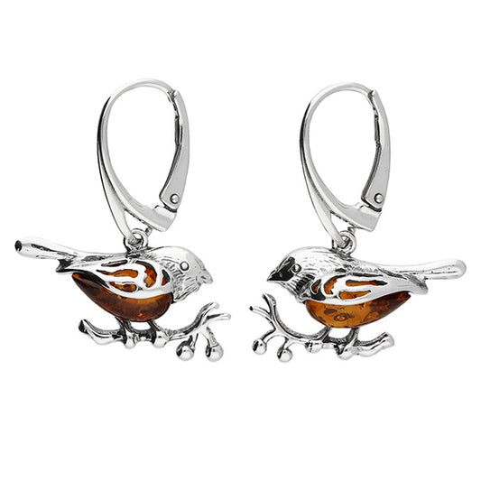 Cognac amber robin on a branch with hinged hook
