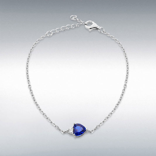Sterling Silve Heart Shape Synthetic Blue Spinel with Round White CZ Bracelet