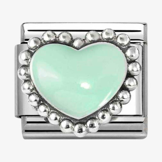 Stainless Steel & Silver Green Dotted Heart Charm
