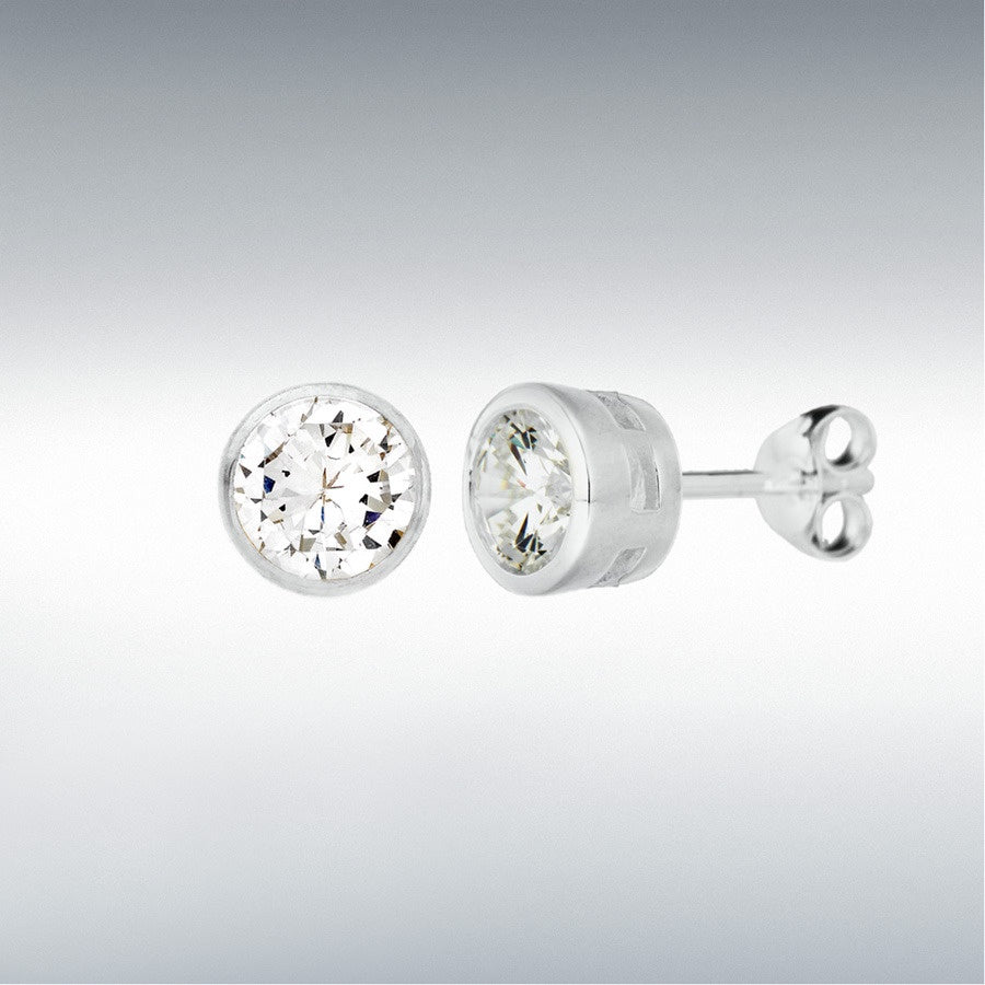 STERLING SILVER ROUND CZ 7MM STUD EARRINGS