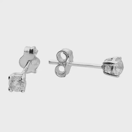 Silver 3mm cubic zirconia claw set studs