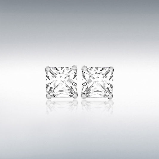 STERLING SILVER 7MM X 7MM SQUARE WHITE CZ STUD EARRINGS