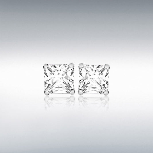 STERLING SILVER 7MM X 7MM SQUARE WHITE CZ STUD EARRINGS