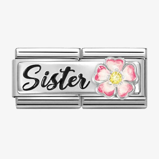 CLASSIC Silvershine Double Link Flower Sister Charm