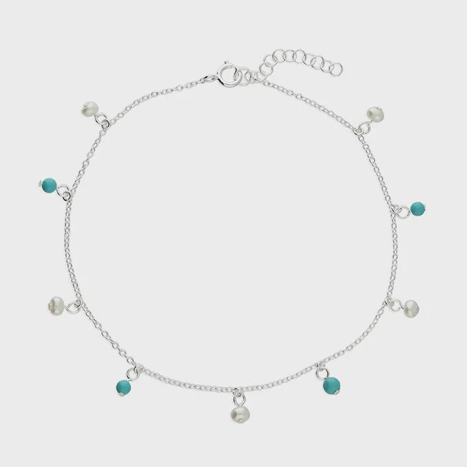 Turquoise and freshwater pearl alternate beads Anklet