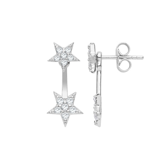 SILVER CZ STAR JACKET  EARRINGS