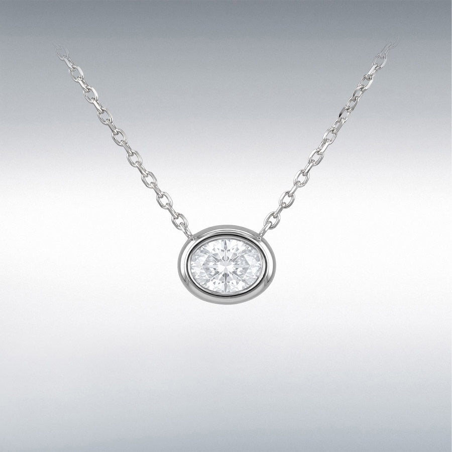 Sterling Silver Rhodium Plated 6mm x 8mm Oval CZ Adjustable Necklace 42cm/16.5"-45cm/17.75"